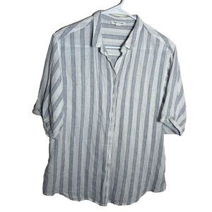 Beach Lunch Lounge Shirt Women's Small Striped Button Up Short Sleeve Collared